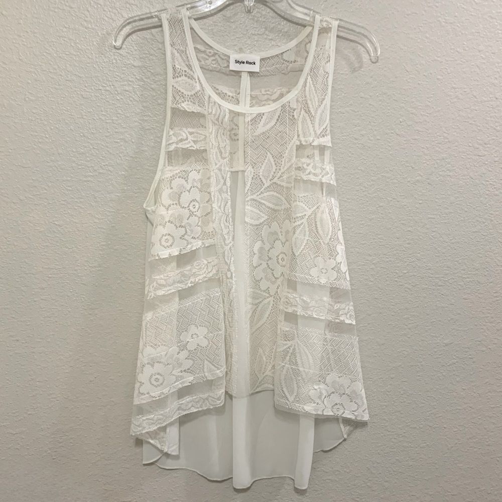 STYLE RACK Tunic Tank Top Sheer Lace High Low.